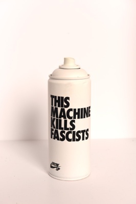 ''This machine (white)'' customised empty spray can by Grow Up